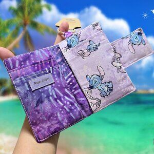 Handmade Disney Stitch and Angel Fabric Credit Card Wallet with Keyring
